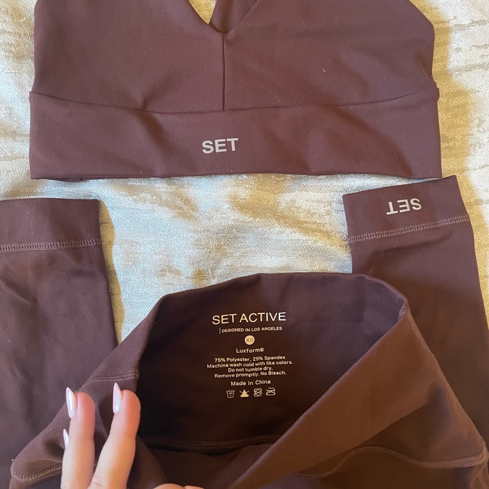 SET Active Brown Sports Bra and Leggings Set - Picture 3 of 4